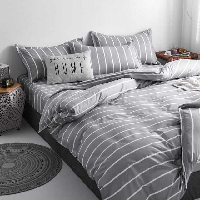 Classic bedding set 5 size grey blue grid summer bed linen 4pcs/set duvet cover set Pastoral bed sheet AB side duvet cover 2020