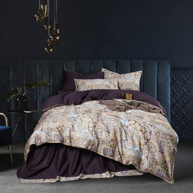Chinoiserie style Birds Leaves printed Egyptian cotton Soft Duvet Cover Bed sheet Fitted sheet set King Queen Size Bedding Set