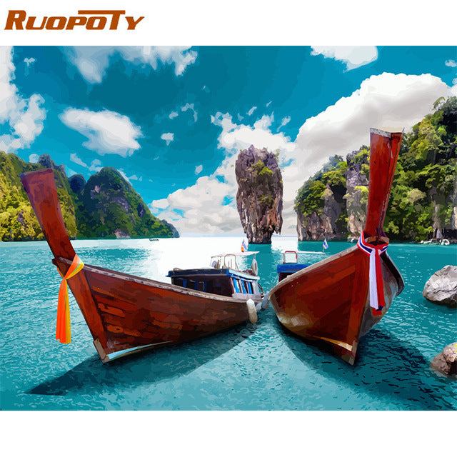 RUOPOTY Frame Mountain Lake DIY Painting By Numbers Landscape Handpainted Oil Painting Modern Home Wall Art Canvas Painting Art