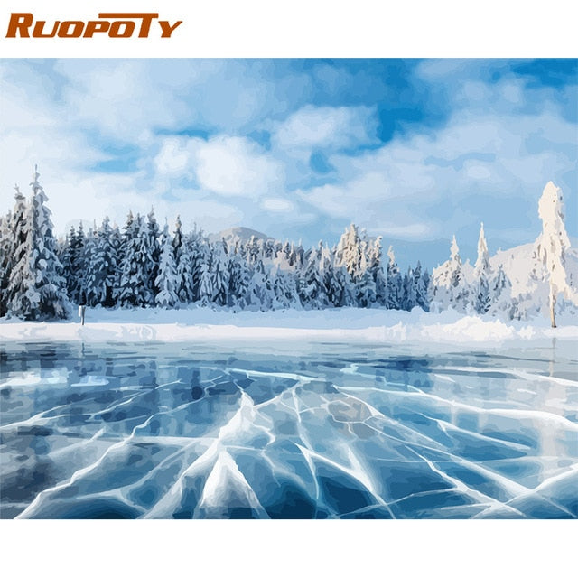 RUOPOTY Frame Mountain Lake DIY Painting By Numbers Landscape Handpainted Oil Painting Modern Home Wall Art Canvas Painting Art