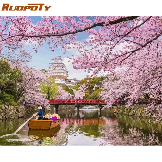 RUOPOTY Frame Mountain Lake DIY Painting By Numbers Landscape Handpainted Oil Painting Modern Home Wall Art Canvas Painting Art