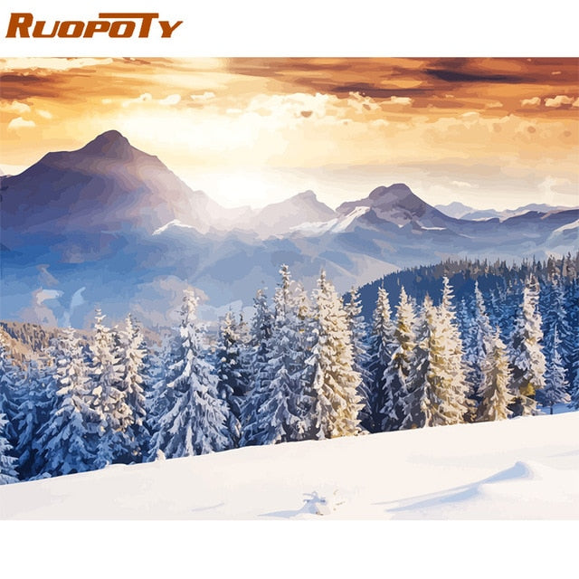 RUOPOTY Frame Mountain Lake DIY Painting By Numbers Landscape Handpainted Oil Painting Modern Home Wall Art Canvas Painting Art