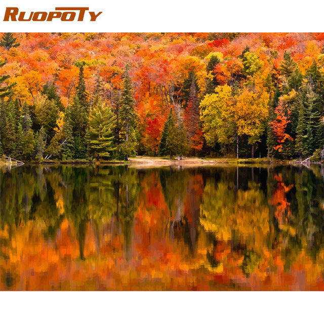 RUOPOTY Frame Mountain Lake DIY Painting By Numbers Landscape Handpainted Oil Painting Modern Home Wall Art Canvas Painting Art