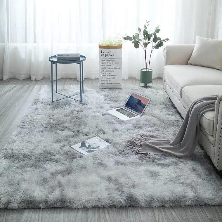 European long hair bedroom carpet bay window bedside mat washable blanket Gradient color living room rug Gray Blue