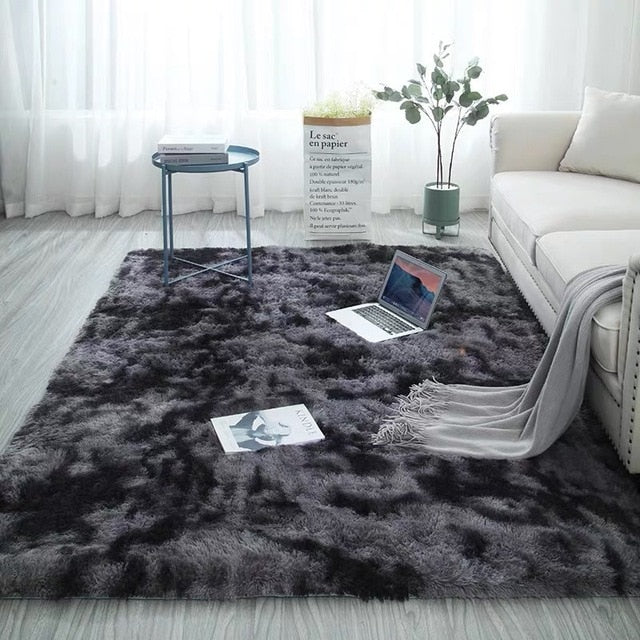 European long hair bedroom carpet bay window bedside mat washable blanket Gradient color living room rug Gray Blue