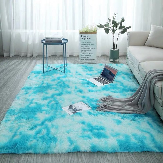 European long hair bedroom carpet bay window bedside mat washable blanket Gradient color living room rug Gray Blue