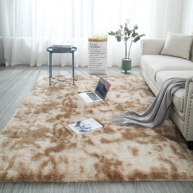 European long hair bedroom carpet bay window bedside mat washable blanket Gradient color living room rug Gray Blue
