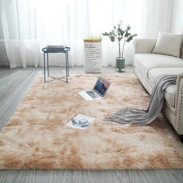 European long hair bedroom carpet bay window bedside mat washable blanket Gradient color living room rug Gray Blue