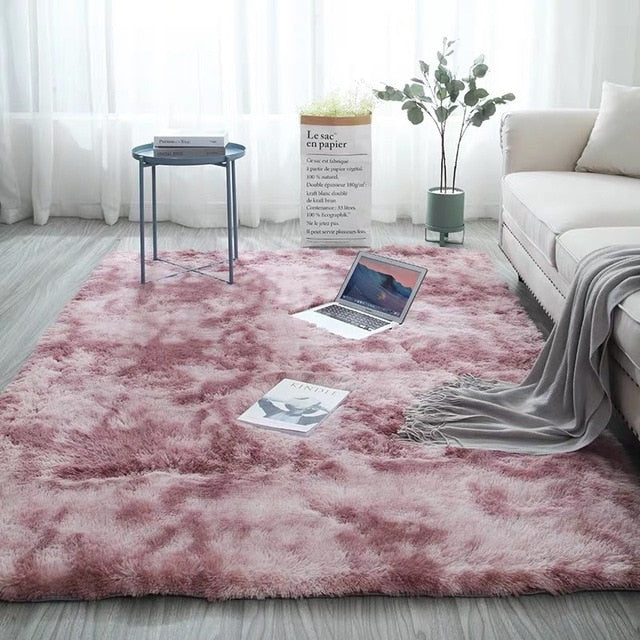 European long hair bedroom carpet bay window bedside mat washable blanket Gradient color living room rug Gray Blue
