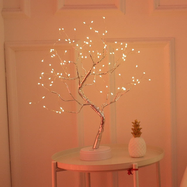 108 LED USB 3D Table-Lamp Copper wire Christmas Fire Tree Night light for Home Holiday bedroom indoor kids bar Decor fairy light