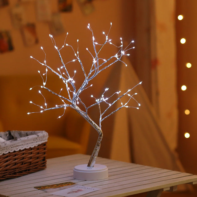 108 LED USB 3D Table-Lamp Copper wire Christmas Fire Tree Night light for Home Holiday bedroom indoor kids bar Decor fairy light