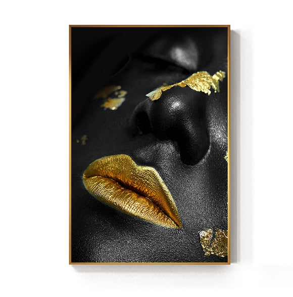 Beautiful Golden Black Lady Golden Canvas Painting Fashion Poster Print For Living Room HD Wall Art Ins Home Cuadros Decoracion