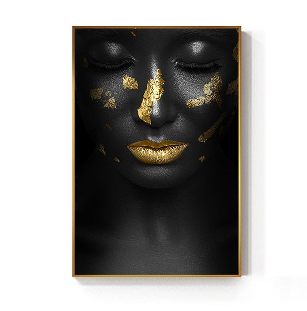 Beautiful Golden Black Lady Golden Canvas Painting Fashion Poster Print For Living Room HD Wall Art Ins Home Cuadros Decoracion