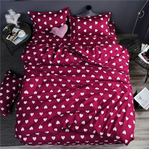Home bedding 4pcs flat sheet set red heart bed linen set sheet pillowcase&duvet