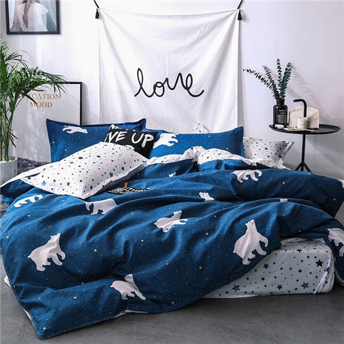 Home bedding 4pcs flat sheet set red heart bed linen set sheet pillowcase&duvet