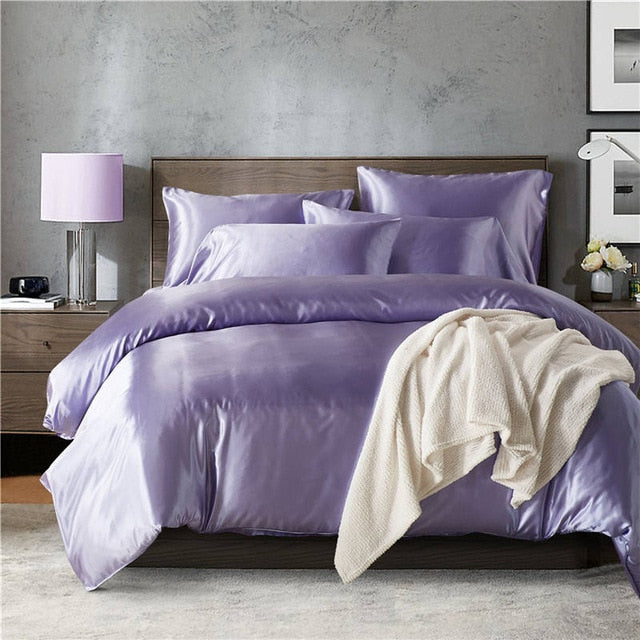 2pcs/3Pcs/4pcs Nordic Style Silk Bedding Set Queen Size Satin Grey Duvet Cover