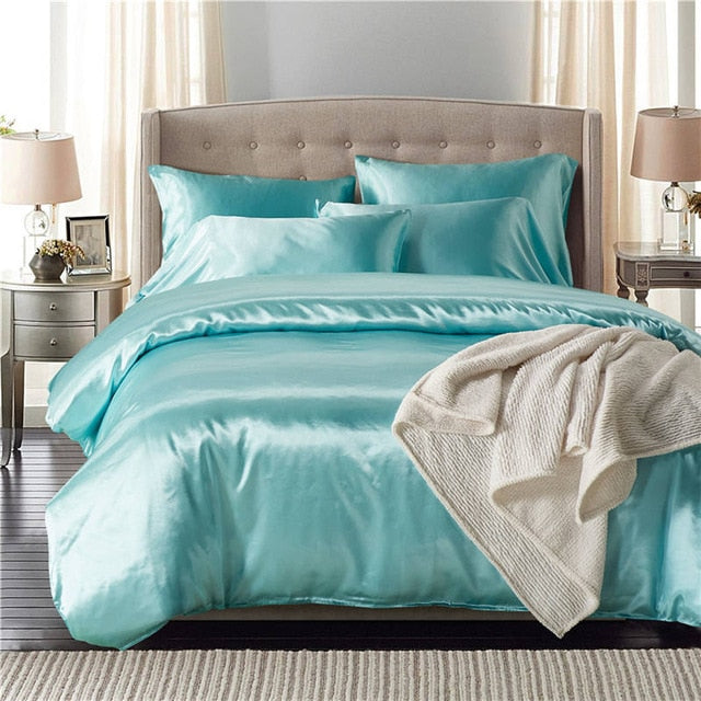 2pcs/3Pcs/4pcs Nordic Style Silk Bedding Set Queen Size Satin Grey Duvet Cover