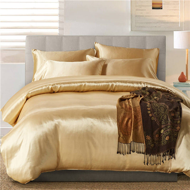 2pcs/3Pcs/4pcs Nordic Style Silk Bedding Set Queen Size Satin Grey Duvet Cover