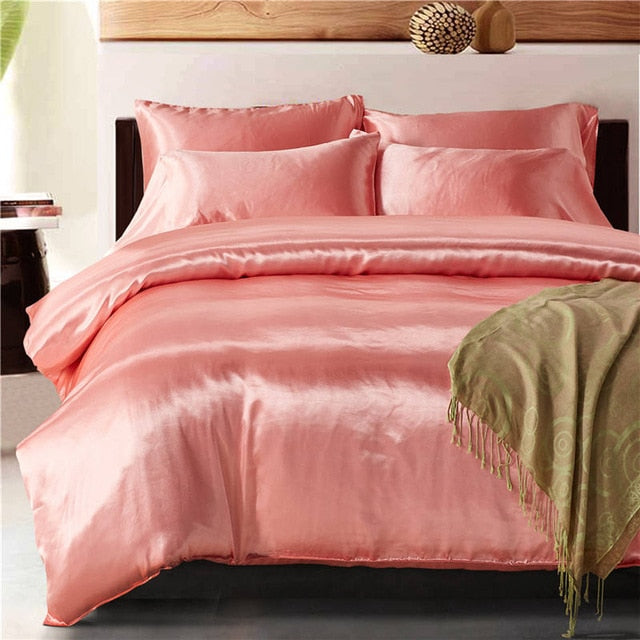2pcs/3Pcs/4pcs Nordic Style Silk Bedding Set Queen Size Satin Grey Duvet Cover