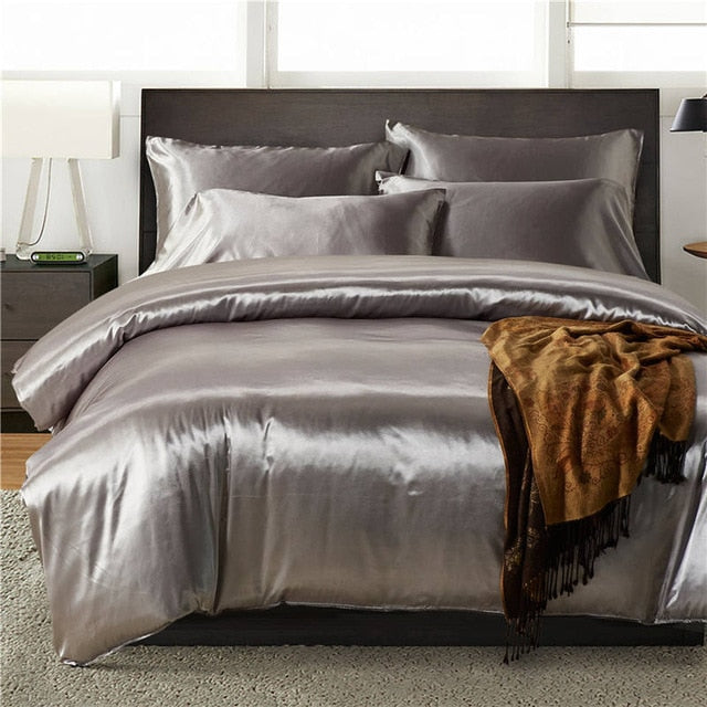 2pcs/3Pcs/4pcs Nordic Style Silk Bedding Set Queen Size Satin Grey Duvet Cover