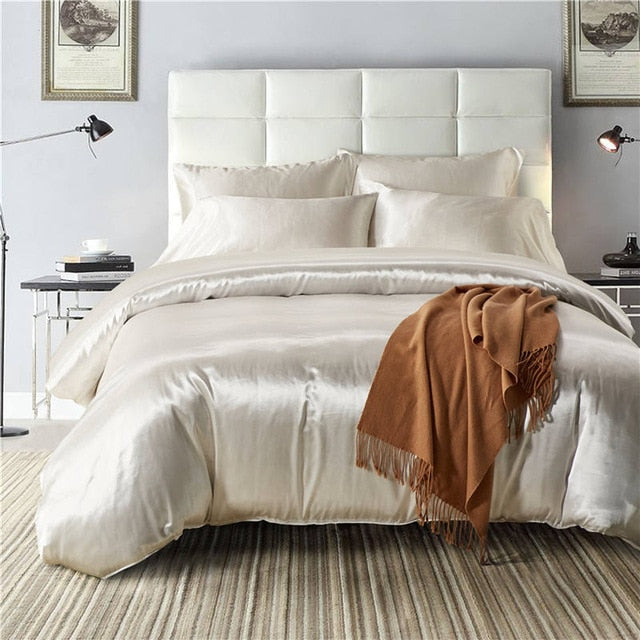 2pcs/3Pcs/4pcs Nordic Style Silk Bedding Set Queen Size Satin Grey Duvet Cover