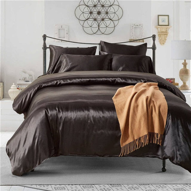 2pcs/3Pcs/4pcs Nordic Style Silk Bedding Set Queen Size Satin Grey Duvet Cover