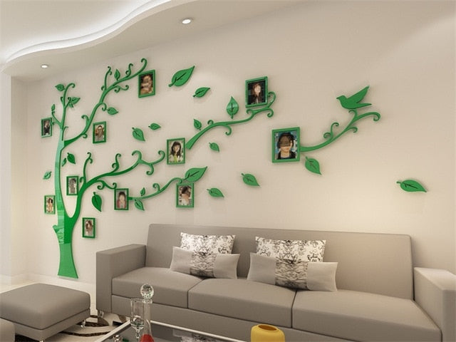 3D Acrylic Tree Photo Frame Wall Stickers Crystal Mirror Stickers Paste