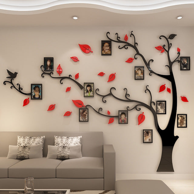 3D Acrylic Tree Photo Frame Wall Stickers Crystal Mirror Stickers Paste