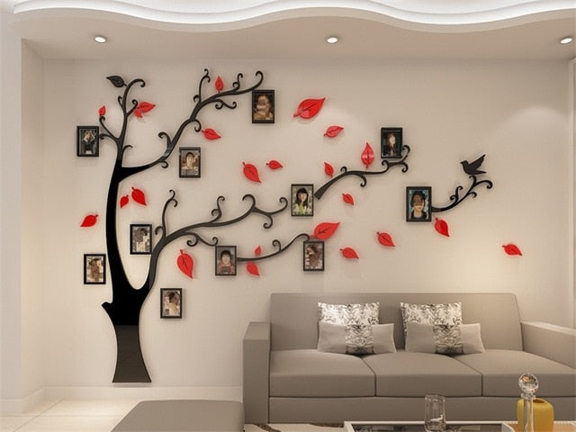 3D Acrylic Tree Photo Frame Wall Stickers Crystal Mirror Stickers Paste