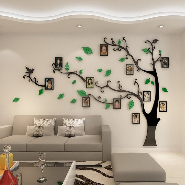 3D Acrylic Tree Photo Frame Wall Stickers Crystal Mirror Stickers Paste