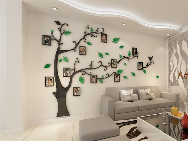 3D Acrylic Tree Photo Frame Wall Stickers Crystal Mirror Stickers Paste
