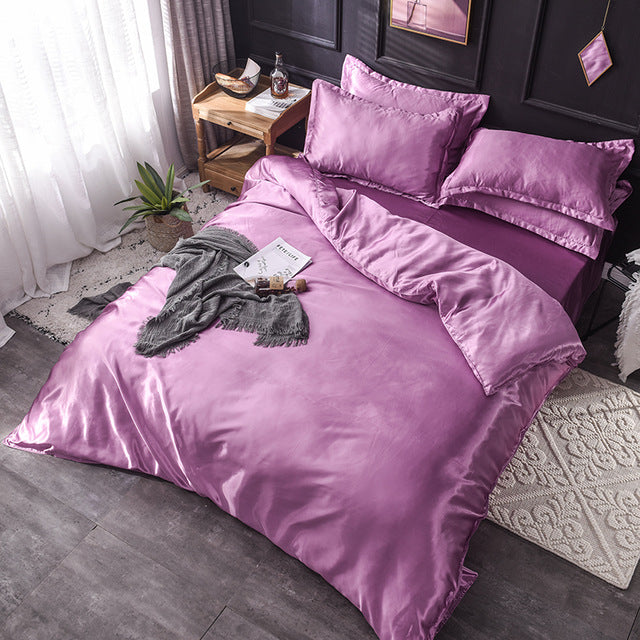 Luxury 100% Silk Bedding Set King Queen Twin 3/4/5pcs Bed Linen Solid Color