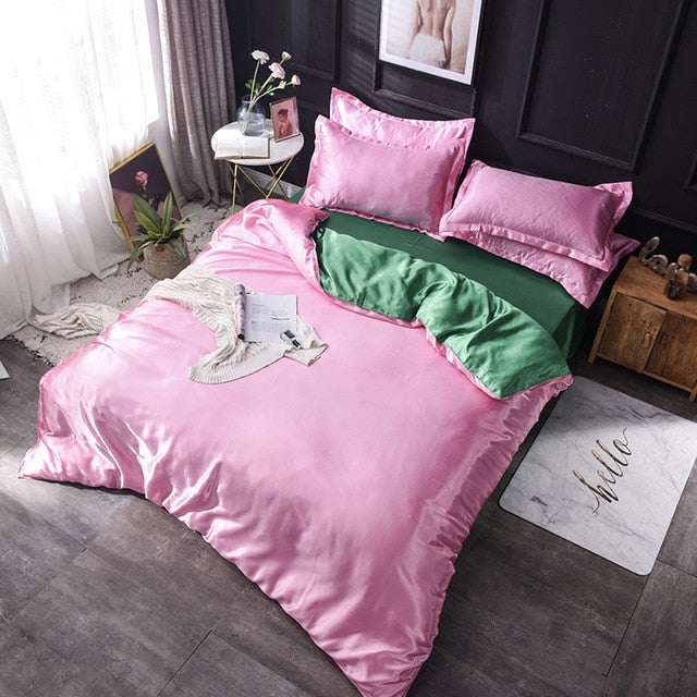 Luxury 100% Silk Bedding Set King Queen Twin 3/4/5pcs Bed Linen Solid Color