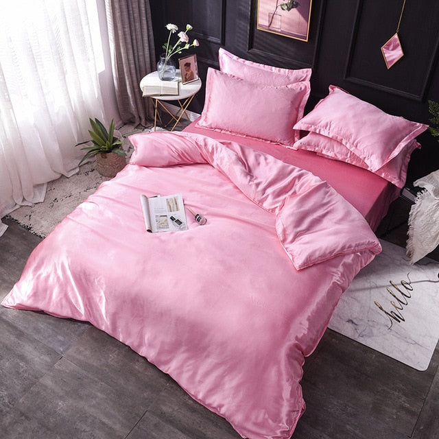 Luxury 100% Silk Bedding Set King Queen Twin 3/4/5pcs Bed Linen Solid Color