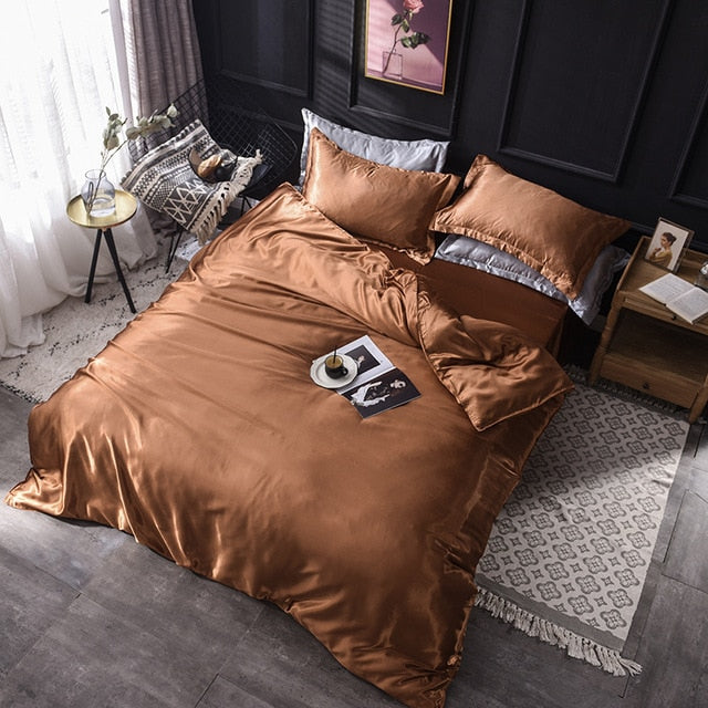 Luxury 100% Silk Bedding Set King Queen Twin 3/4/5pcs Bed Linen Solid Color