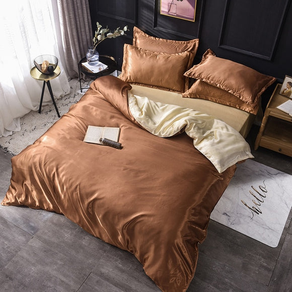 Luxury 100% Silk Bedding Set King Queen Twin 3/4/5pcs Bed Linen Solid Color