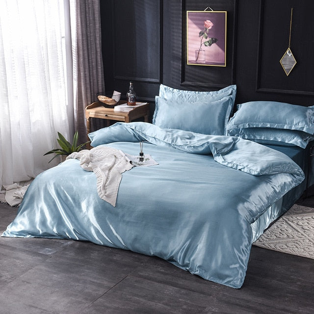 Luxury 100% Silk Bedding Set King Queen Twin 3/4/5pcs Bed Linen Solid Color