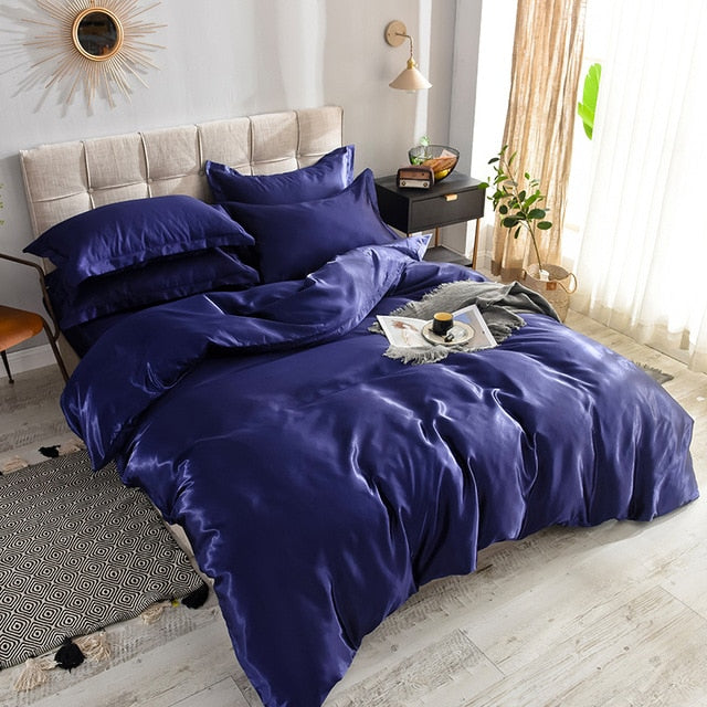 Luxury 100% Silk Bedding Set King Queen Twin 3/4/5pcs Bed Linen Solid Color