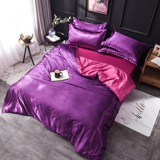 Luxury 100% Silk Bedding Set King Queen Twin 3/4/5pcs Bed Linen Solid Color