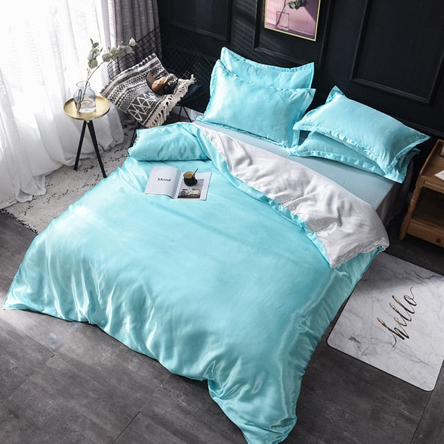 Luxury 100% Silk Bedding Set King Queen Twin 3/4/5pcs Bed Linen Solid Color