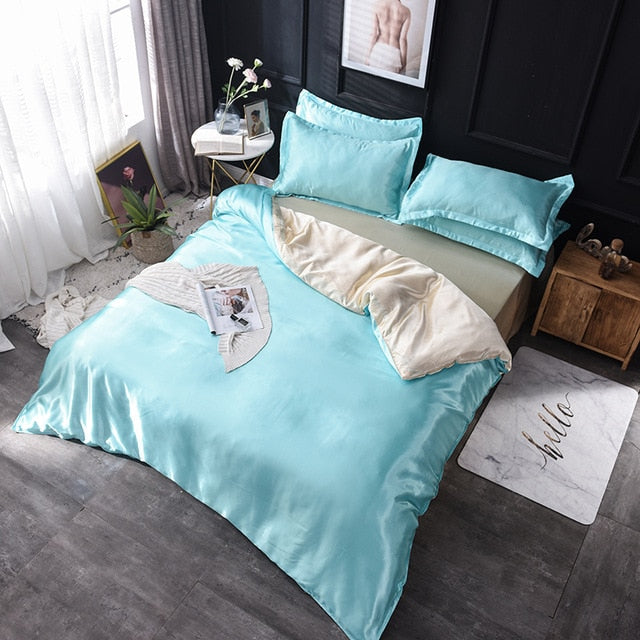 Luxury 100% Silk Bedding Set King Queen Twin 3/4/5pcs Bed Linen Solid Color