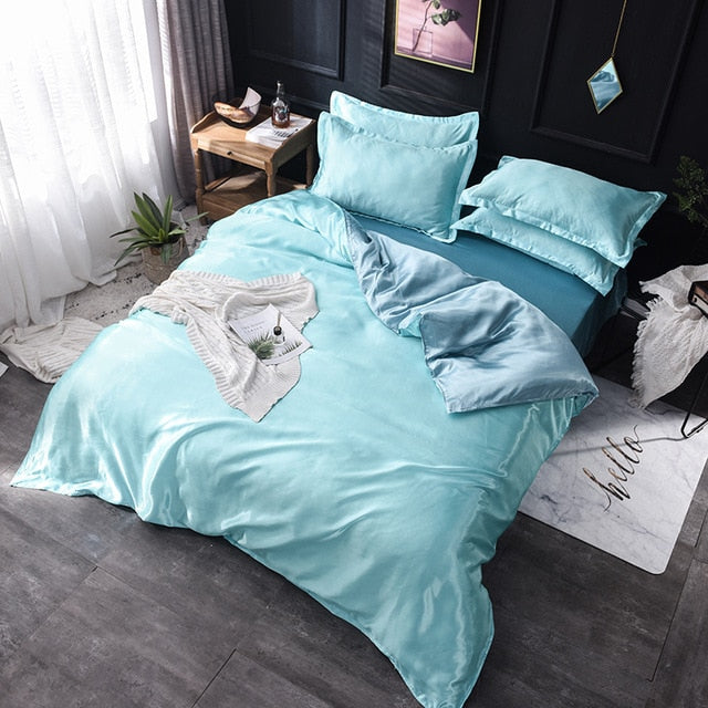 Luxury 100% Silk Bedding Set King Queen Twin 3/4/5pcs Bed Linen Solid Color
