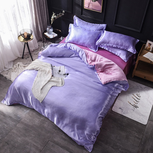 Luxury 100% Silk Bedding Set King Queen Twin 3/4/5pcs Bed Linen Solid Color