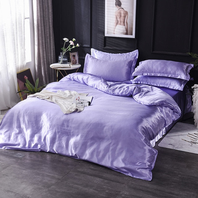Luxury 100% Silk Bedding Set King Queen Twin 3/4/5pcs Bed Linen Solid Color