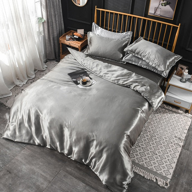 Luxury 100% Silk Bedding Set King Queen Twin 3/4/5pcs Bed Linen Solid Color