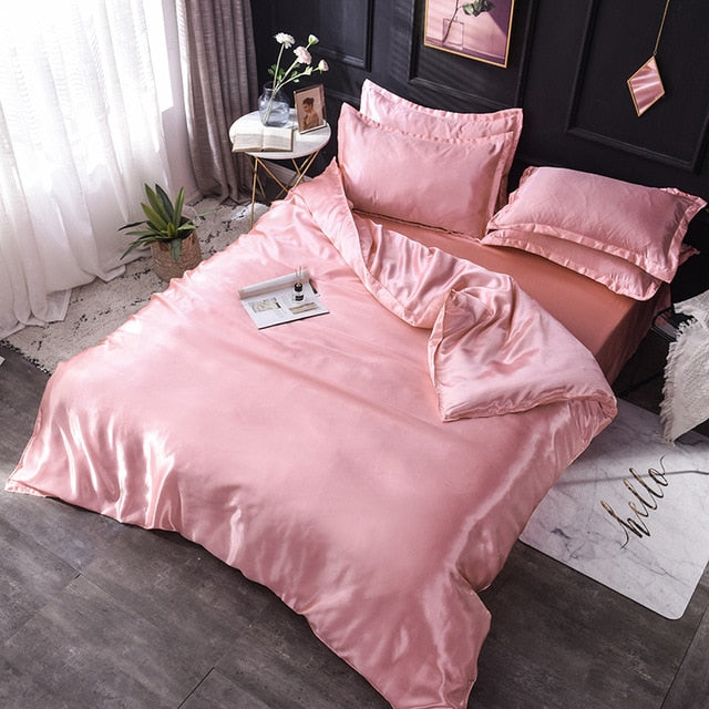 Luxury 100% Silk Bedding Set King Queen Twin 3/4/5pcs Bed Linen Solid Color