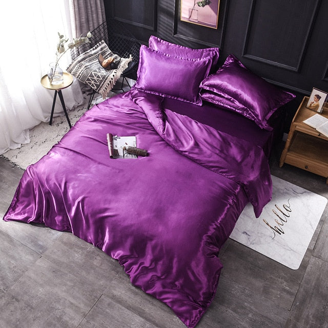Luxury 100% Silk Bedding Set King Queen Twin 3/4/5pcs Bed Linen Solid Color