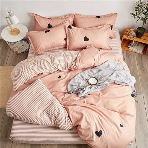 Home bedding 4pcs flat sheet set red heart bed linen set sheet pillowcase&duvet