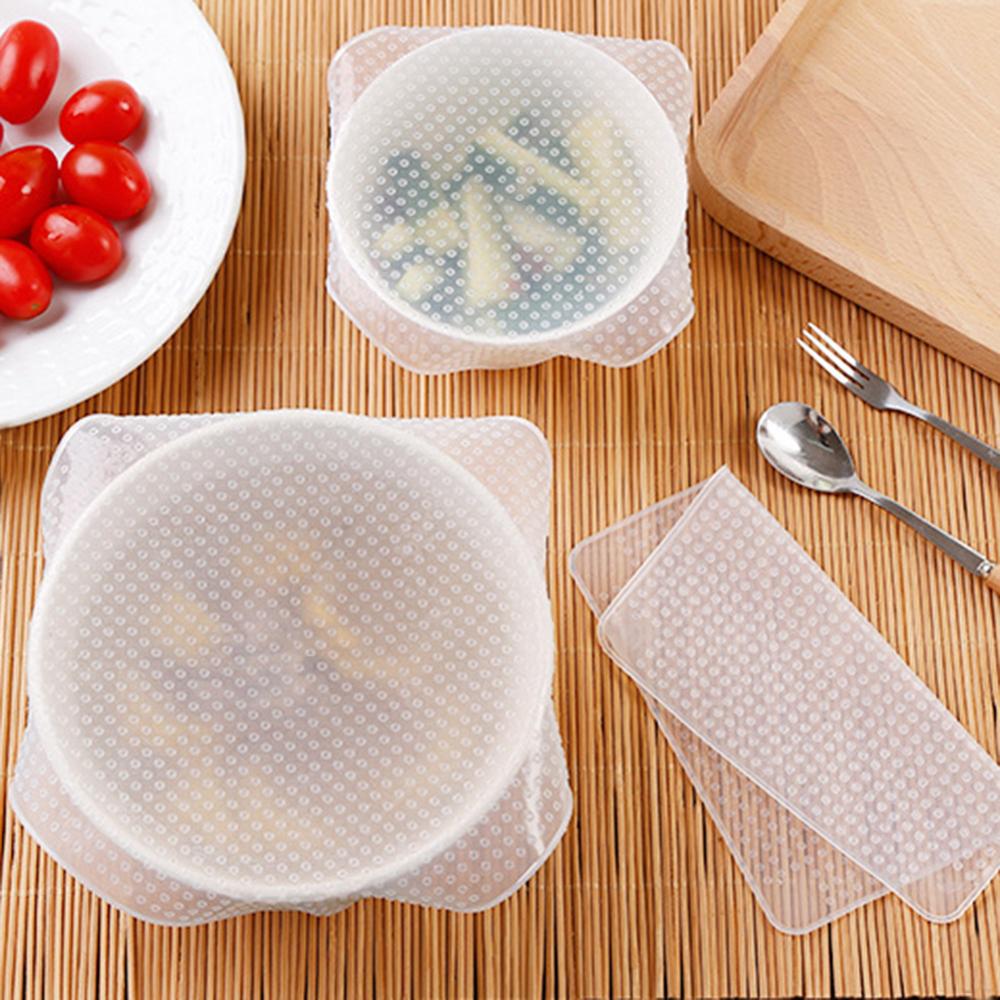 4Pcs/lot Reusable Silicone Wrap Seal Food Fresh Keeping Wrap Lid Cover